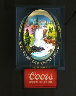 Old Coors Beer Light Up Bar Sign 3 Glass Panels Bright Colors Golden Co River