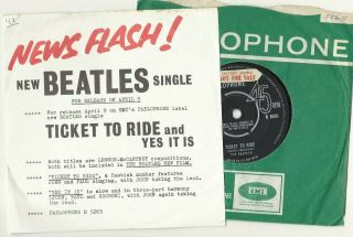 The Beatles Ticket To Ride 1965 Sample,  Promo Sales Insert