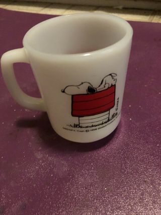 Vintage 1958 Fire King Snoopy I Think I’m Allergic To Morning Milk Glass Mug Cup
