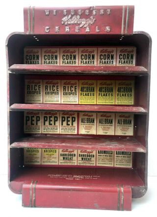 Vintage1940s Pressed Steel Kellogg Cereal Box Advertising Display Shelf