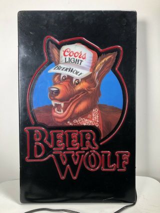 Vintage Coors Light Beer Wolf Light Up Sign Neon Classic 90s