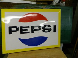 Nos Large Vintage 1967 Pepsi Cola Soda Pop Gas Station 45x32 Embossed Metal Sign