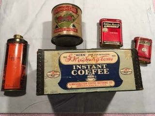 Rare Antique Adv.  Tins,  Incl.  Montgomery Wards,  Coffee Box,  Medicine,  Talcum