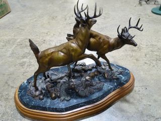 Vintage Huge Solid Bronze Deer Buck Statue Dennis Jones 1988 2/20 Marble Origin