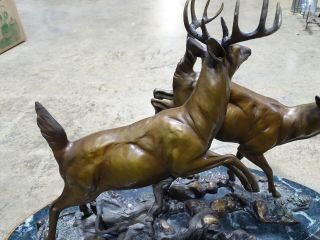 Vintage HUGE Solid Bronze Deer Buck Statue Dennis Jones 1988 2/20 Marble ORIGIN 2