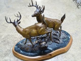 Vintage HUGE Solid Bronze Deer Buck Statue Dennis Jones 1988 2/20 Marble ORIGIN 7
