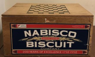 Nabisco Wood Checker Board Crate,  Lid 200 Years 1792 - 1992 Biscuit Crackers Box