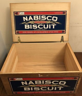 Nabisco Wood Checker Board Crate,  Lid 200 years 1792 - 1992 Biscuit Crackers Box 3