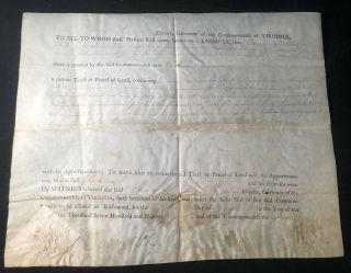 1795 Gov Virginia Henry Lee Iii Signed Land Grant W/ Seal 1250 Acres Norfolk