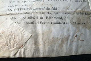 1795 GOV Virginia Henry Lee III SIGNED LAND GRANT w/ SEAL 1250 acres NORFOLK 4