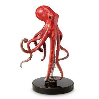 Nautical Marine Brass/marble Red Octopus Figurine Sculpture Statue,  9.  5  H