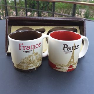 2 Demitasse Starbucks City Mugs 3 Oz France & Paris With Package