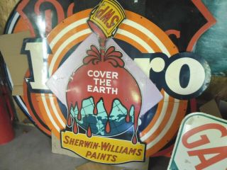 Vintage Sherwin Williams Cover The Earth Porcelain Sign 63 X 36