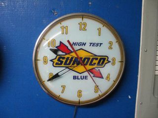 Vintage Pam Lighted Advertising Sunoco Blue Clock