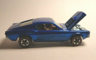 Hot Wheels Redline 1968 " Custom Mustang " Metalic Blue W/gold Interior Hood Opens