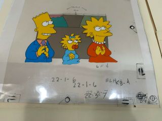 The Simpsons Shorts: Early Color Animation Cels: Bart,  Maggie,  Lisa In Church