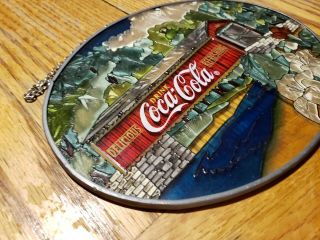 Vintage Coca Cola 9” Stained Glass Retro 1905 Cabin Ad Advertising Sign RARE 2