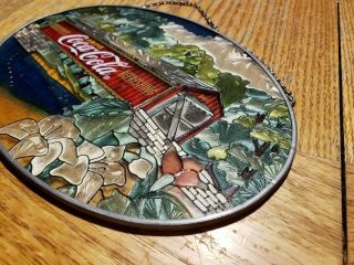 Vintage Coca Cola 9” Stained Glass Retro 1905 Cabin Ad Advertising Sign RARE 3