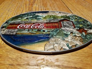 Vintage Coca Cola 9” Stained Glass Retro 1905 Cabin Ad Advertising Sign RARE 4