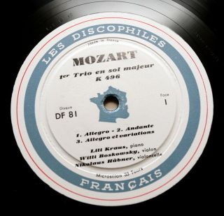 DF 81,  82 & 83 LILI KRAUS & BOSKOVSKY Mozart trios french discophiles FD 3 LP 4