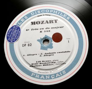 DF 81,  82 & 83 LILI KRAUS & BOSKOVSKY Mozart trios french discophiles FD 3 LP 6