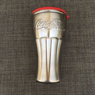 Coca Cola Brand Stainless Steel Travel Mug Traditional Coke Glass Shaped 12 Oz
