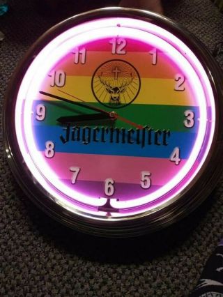 Rare Vintage 90s Double Neon Jagermeister Clock Rainbow