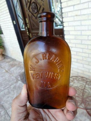 W.  J.  Reading Key West,  Florida Fla Strap Slug ½ Pint Bottle Whiskey Flask 1800 