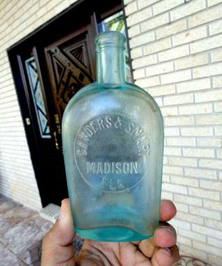 Sanders & Smart Madison,  Florida Fla Strap Slug ½ Pint Bottle Whiskey Flask 1800