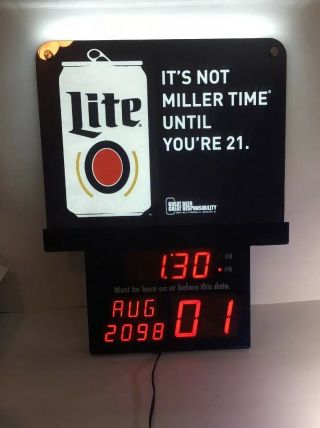 Miller Lite Legal Age Calendar Date And Time Lite Wall Sign 18 X 14 Ever Brite