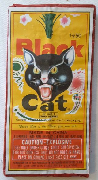 Vintage Black Cat Firecracker Label 30,  Years Old,  Nos,  1 - 1/2 " X 50.  6 " X 3 "