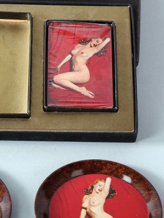 Rare 1954 Marilyn Monroe Tin Litho Tip Tray And Playing Card Set Playboy Pose NR 6