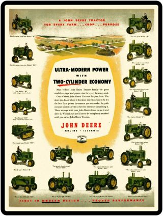 John Deere Tractors Metal Sign: Two Cylinder Models On Parade