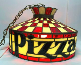 Vintage Pizza Hut Stained Glass Style Hanging Light Fixture