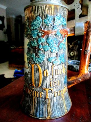 Antique German Gesetzlich Gesshutzt Stoneware Lidded Beer Stein Mug 1900s
