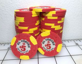 Rare El Cortez $5,  Red & Yellow,  H&c Set Of 43 Las Vegas Casino Chips