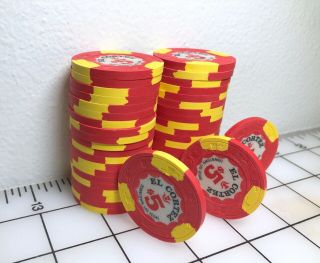 Rare El Cortez $5,  Red & Yellow,  H&C Set of 43 Las Vegas Casino Chips 3
