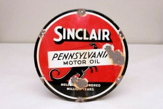 Vintage Sinclair Dino Gasoline Oil Station Gas Porcelain Pump Plate Sign 12 "