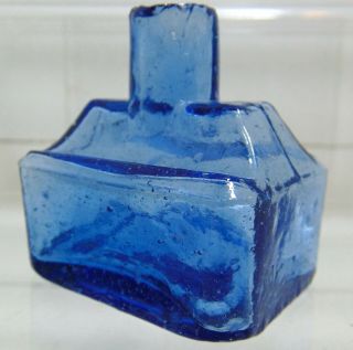 Attractively Rippled Copper - Blue Victorian " Boat " Type Ink Bottle C1890 