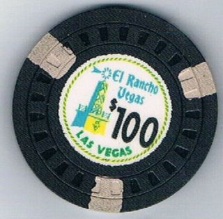El Rancho Vegas Hotel $100.  00 Casino Chip Hub Mold Las Vegas Nevada 1950 
