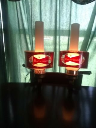 Vintage Budweiser Wall Light Sconce Sign Hurricane Lamp Style Set Of Two