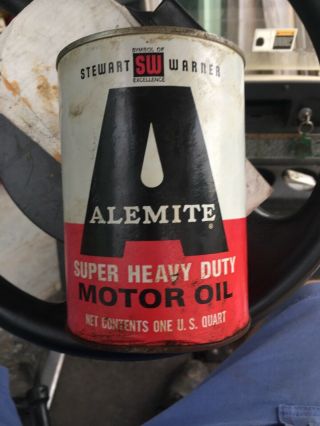 Alemite Heavy Duty Motor Oil Full Metal Quart Can Stewart Warner