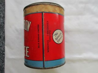Vintage 1 lb.  BLUE RIBBON Coffee Tin Can with correct lid 4