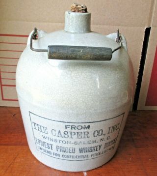 Antique Rare Stoneware Advertising Whiskey Jug The Casper Co.  Winston - Salem Nc
