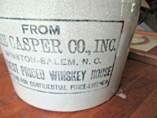 Antique RARE Stoneware Advertising Whiskey Jug THE CASPER CO.  WINSTON - SALEM NC 5