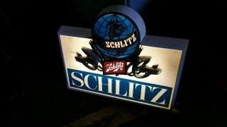 1975 Schlitz Beer Light Up Sign Vintage Blue Globe Logo Great