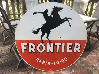 Large Frontier Gasoline Double Sided Porcelain Sign 2