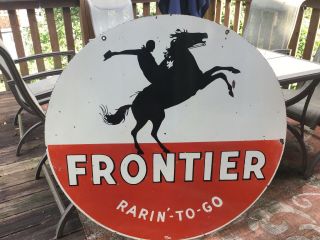 Large Frontier Gasoline Double Sided Porcelain Sign 4
