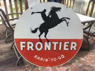 Large Frontier Gasoline Double Sided Porcelain Sign 5