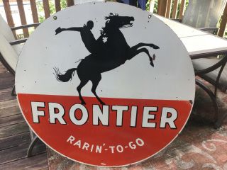 Large Frontier Gasoline Double Sided Porcelain Sign 8